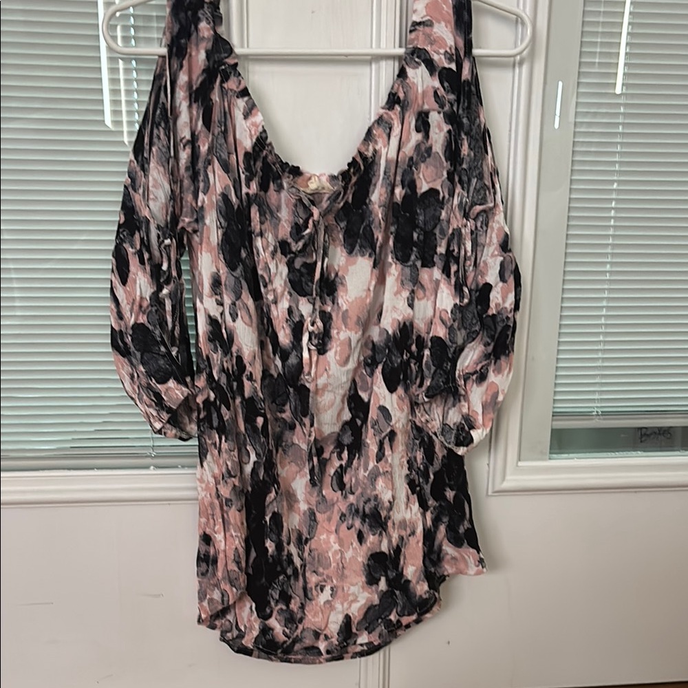 Mystree Asymmetrical Pink and Black 3/4 Sleeve Blouse